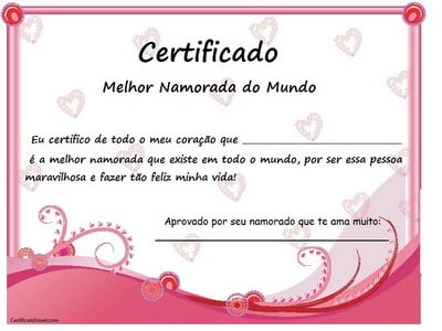 mensagem certificado melhor namorada do mundo